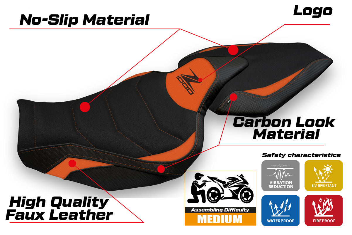 Kawasaki Z1000 2014-2021 Seat Cover Tappezzeria Italia Ultragrip in Orange and Black