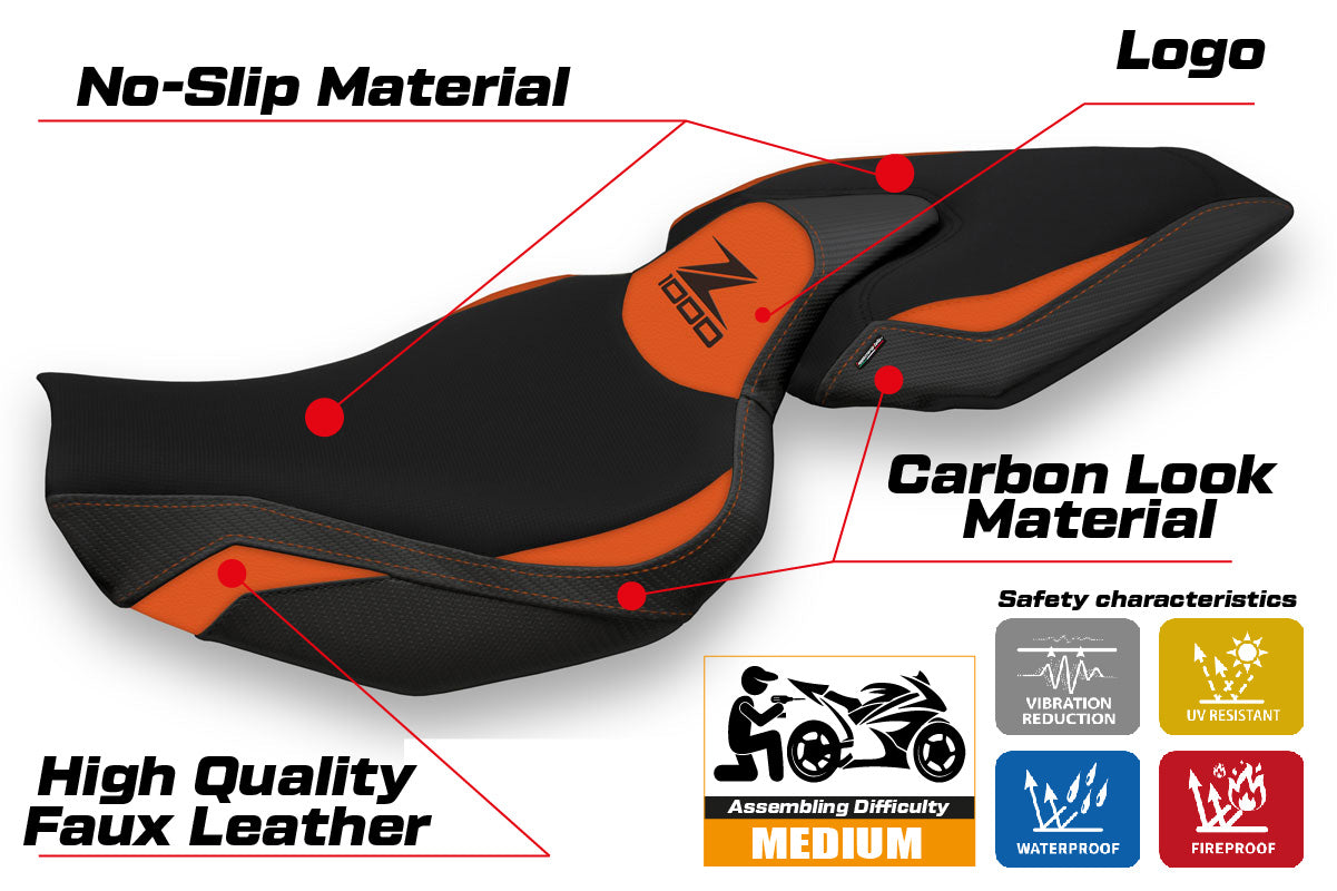 Kawasaki Z1000 2014-2021 Seat Cover Tappezzeria Italia in Orange and Black