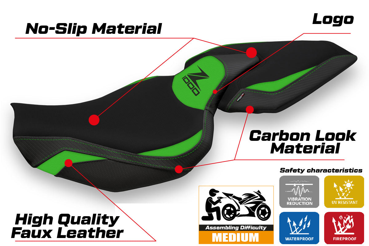 Kawasaki Z1000 2014-2021 Seat Cover Tappezzeria Italia in Green and Black