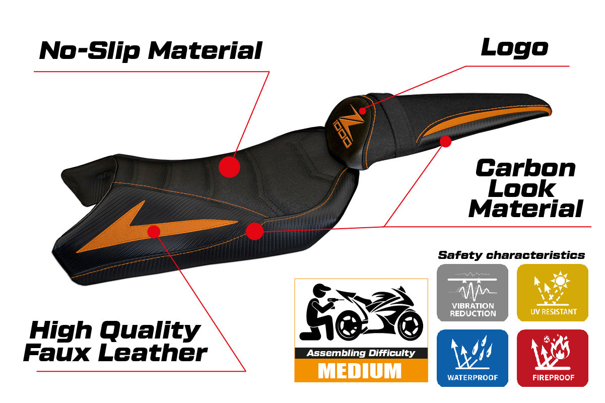 Kawasaki Z1000 2010-2013 Seat Cover Tappezzeria Italia Ultragrip in Orange Black