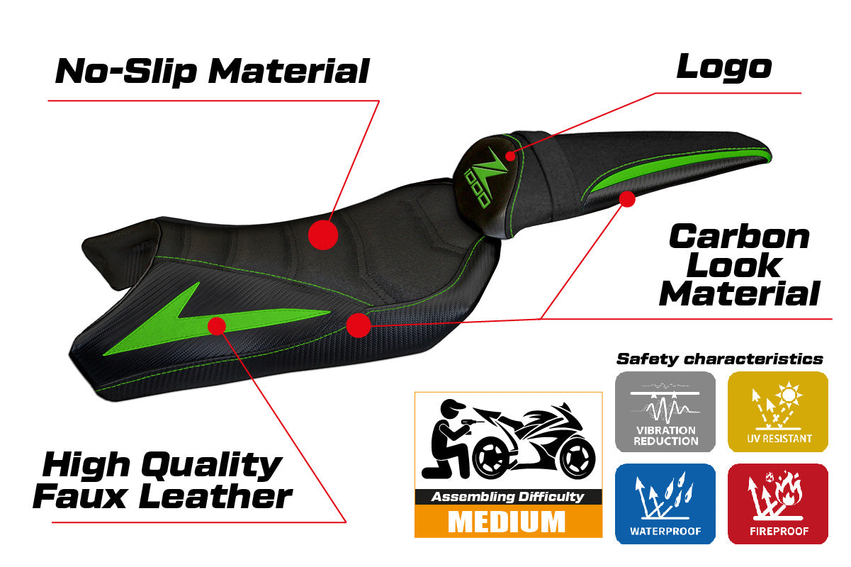 Kawasaki Z1000 2010-2013 Seat Cover Tappezzeria Italia Ultragrip in Green and Black