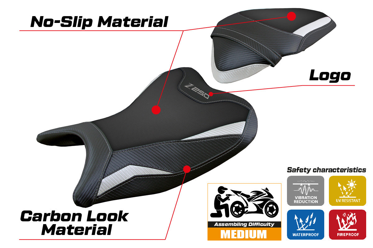 Kawasaki Z250 2019 2020 Seat Cover Tappezzeria Italia in White and Black