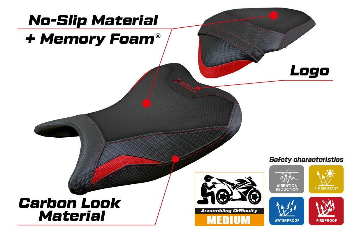 Kawasaki Z250 2019 2020 Seat Cover Tappezzeria Italia Comfort in Red and Black