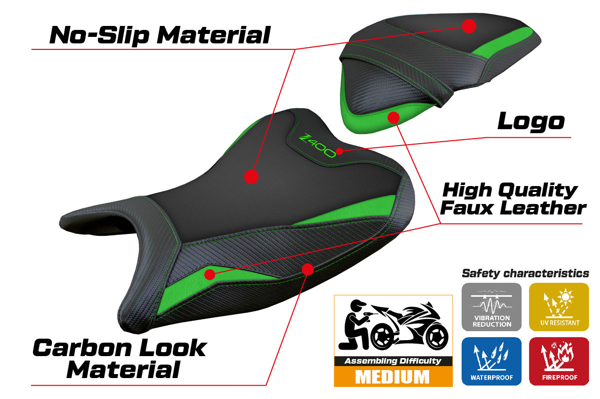 Kawasaki Z400 2018-2023 Seat Cover Tappezzeria Italia Green Black