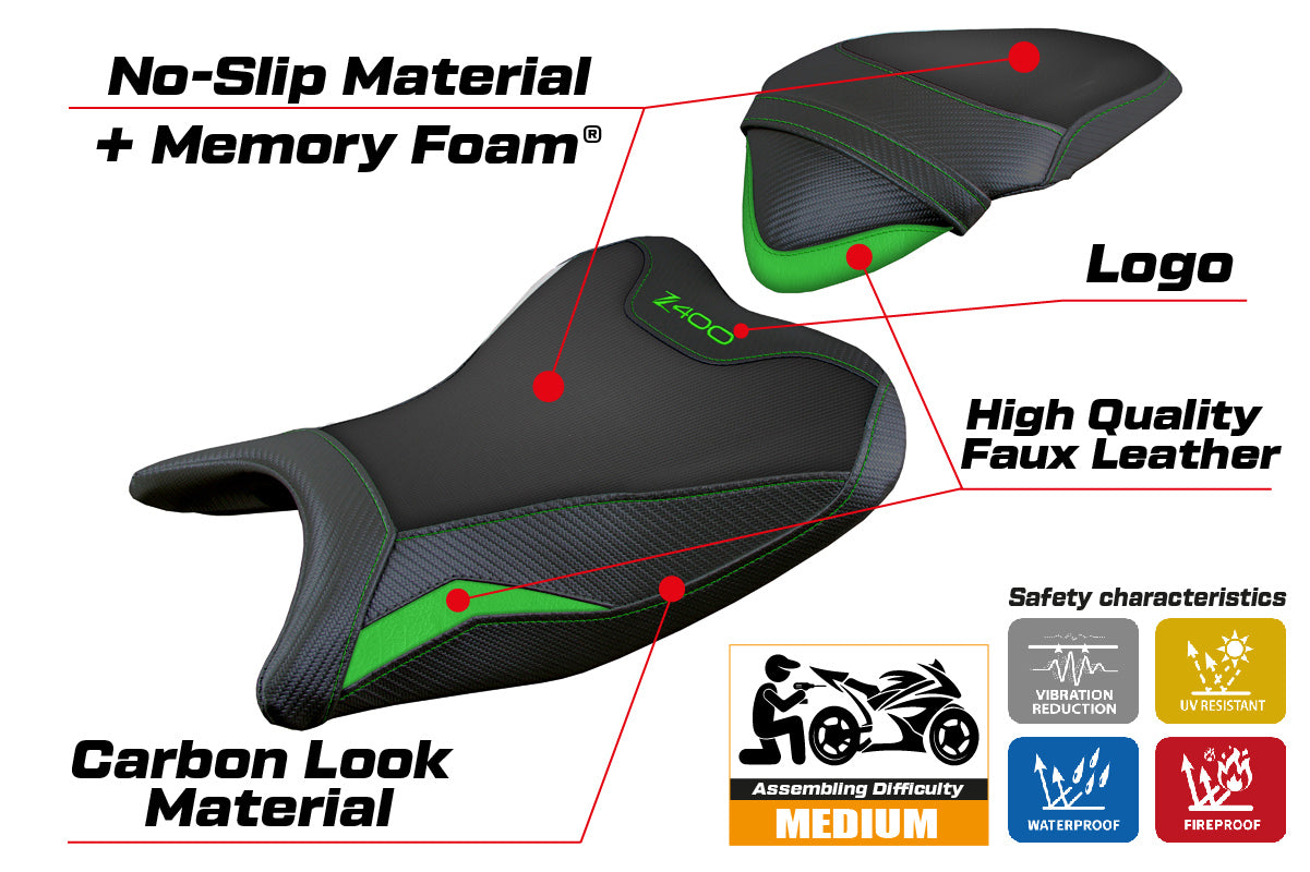 Kawasaki Z400 2018-2023 Seat Cover Tappezzeria Italia Comfort Green Blk