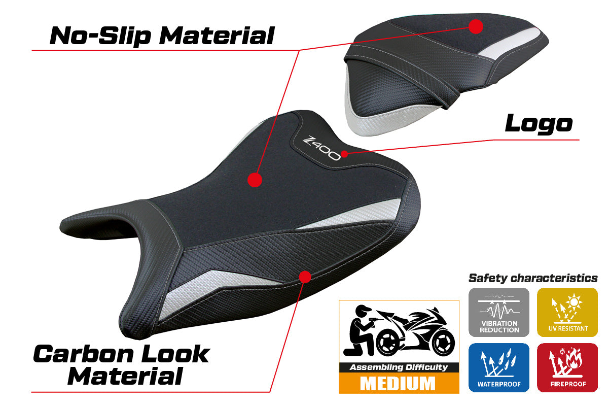 Kawasaki Z400 2018-2023 Seat Cover Tappezzeria Italia Ultragrip White Black