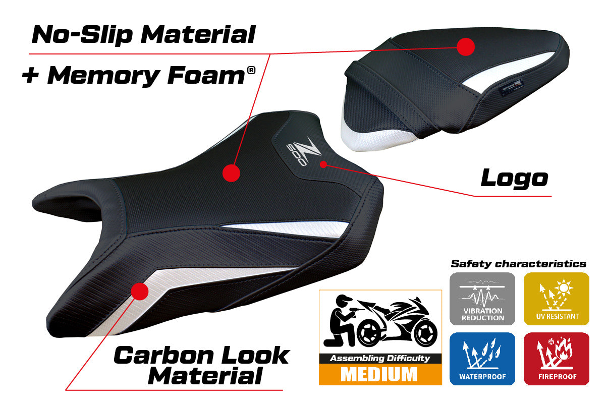 Kawasaki Z500 2024-2025 Seat Cover Tappezzeria Italia Comfort in White and Black