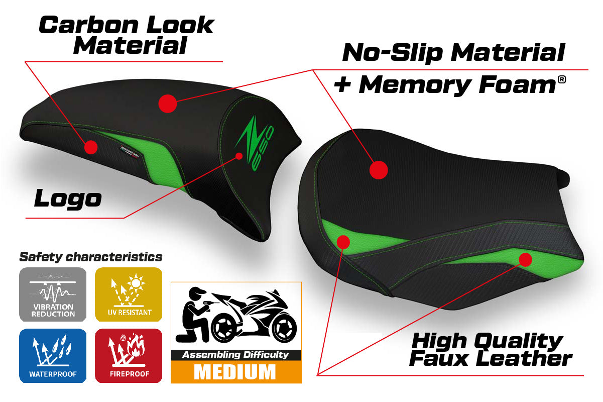 Kawasaki Z650 2017-2025 Seat Cover Tappezzeria Italia Comfort in Green and Black