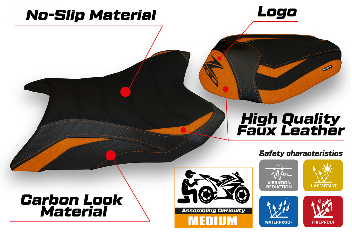Kawasaki Z800 2013-2016 Seat Cover Tappezzeria Italia Ultragrip in Orange and Black