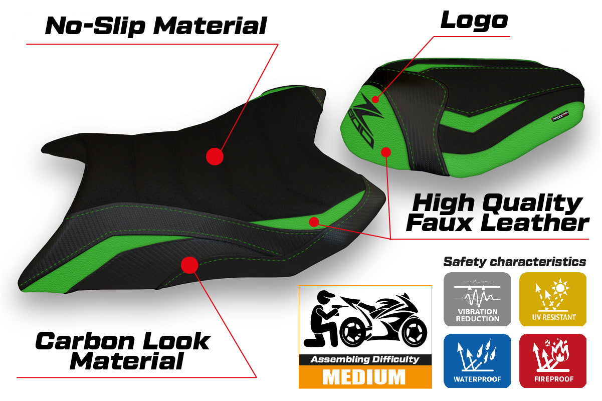 Kawasaki Z800 2013-2016 Seat Cover Tappezzeria Italia Ultragrip in Green and Black