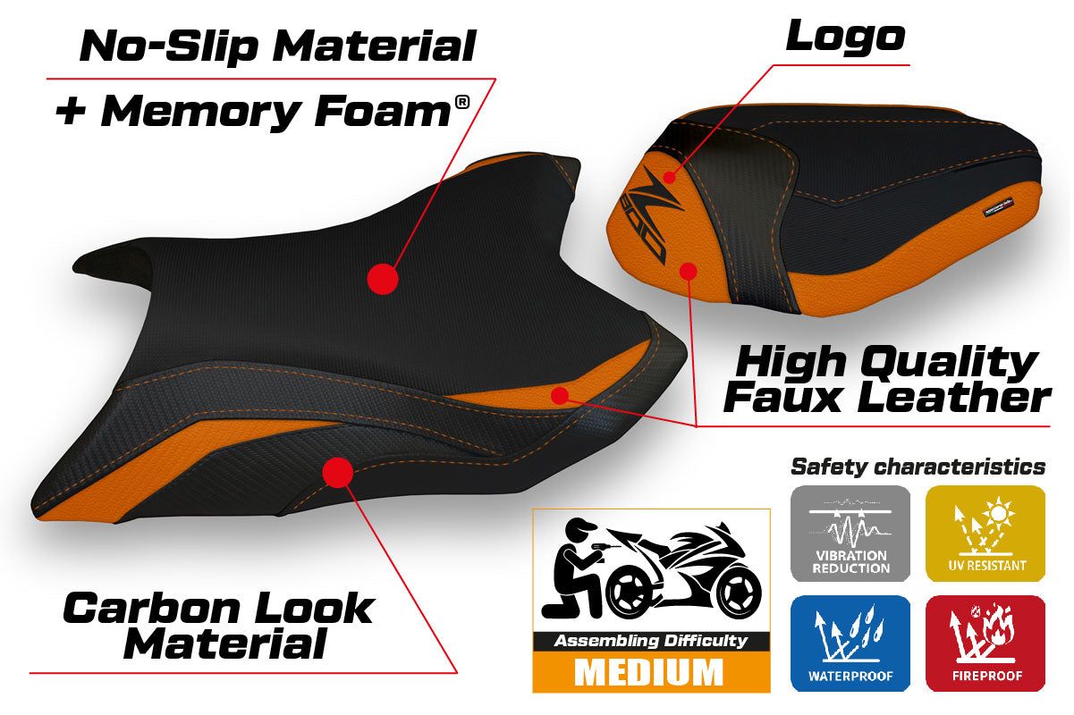 Kawasaki Z800 2013-2016 Seat Cover Tappezzeria Italia Comfort in Orange and Black