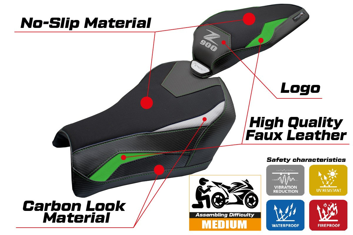 Kawasaki Z900 2025 Seat Cover Tappezzeria Green Silver Black