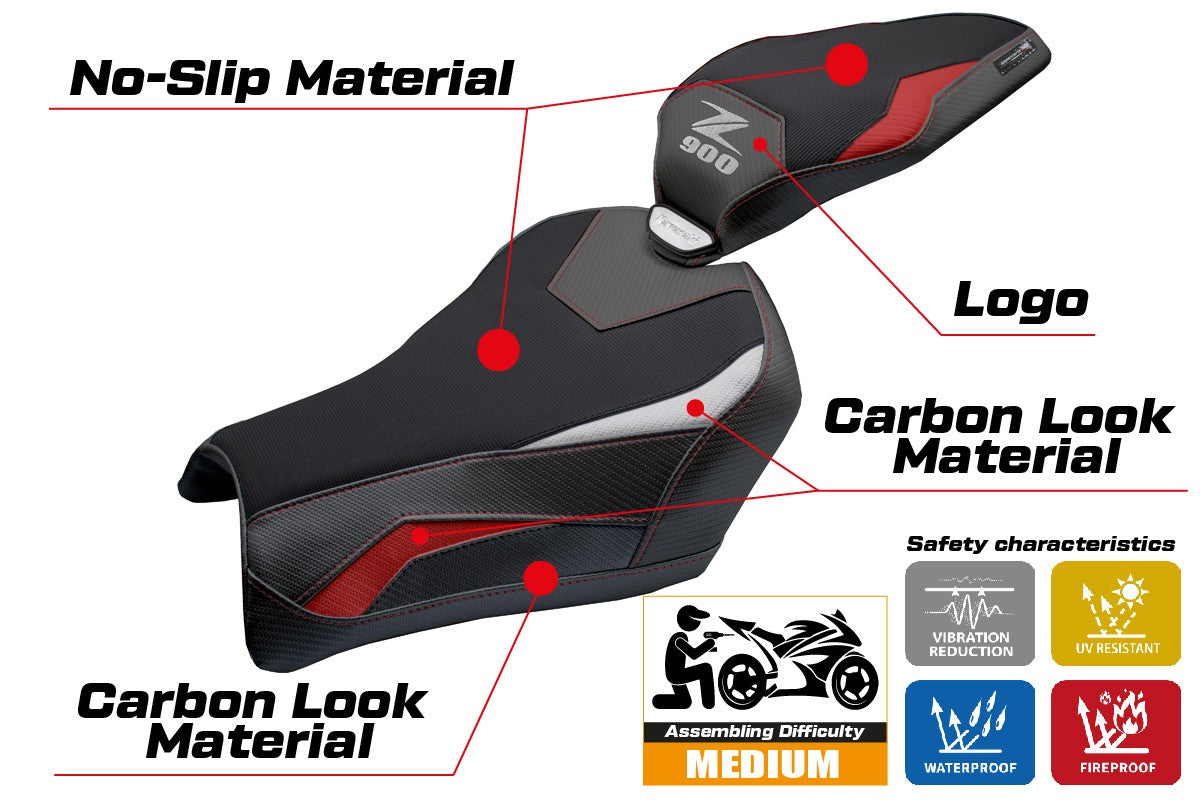 Kawasaki Z900 2025 Seat Cover Tappezzeria Red Silver Black