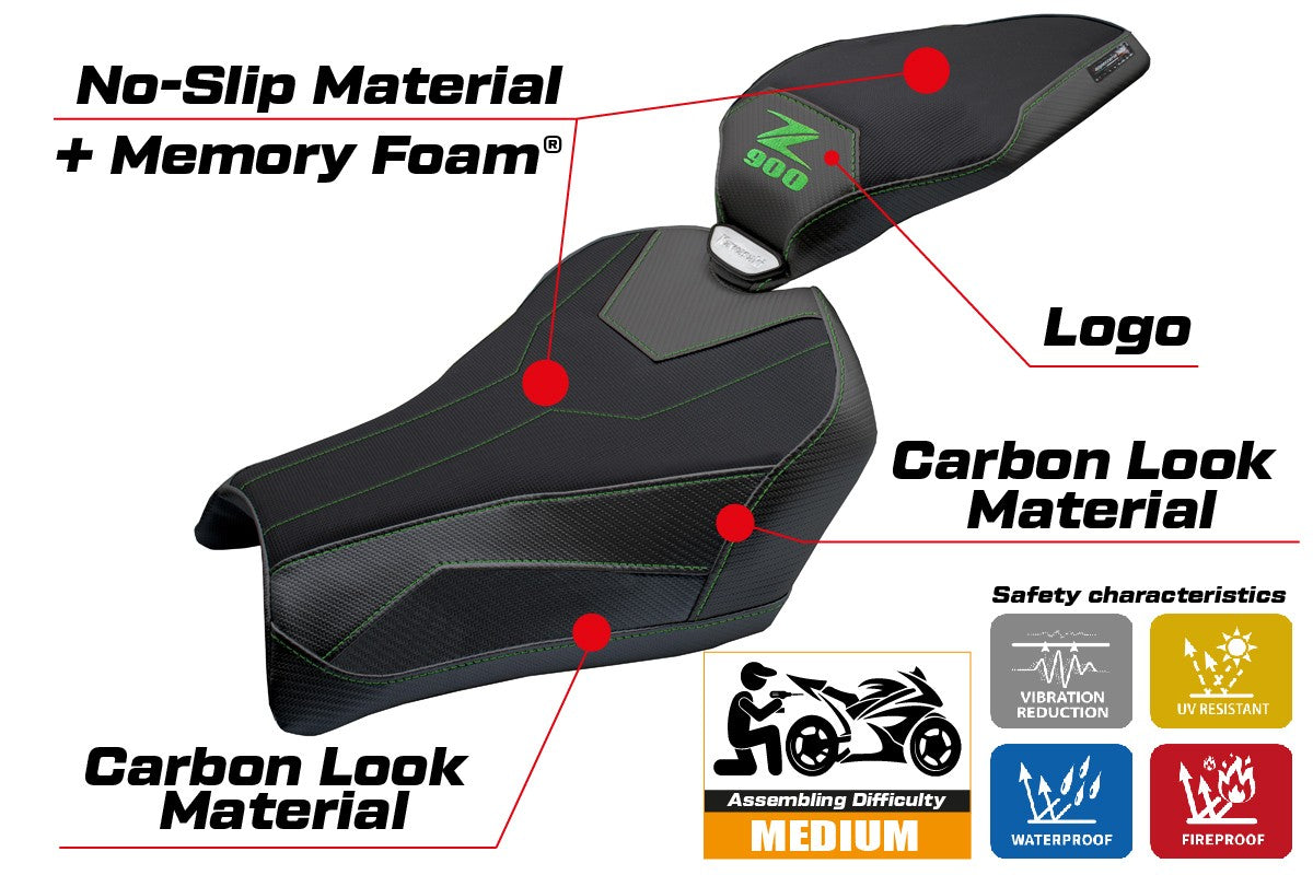 Kawasaki Z900 2025 Seat Cover Tappezzeria Comfort Black Green