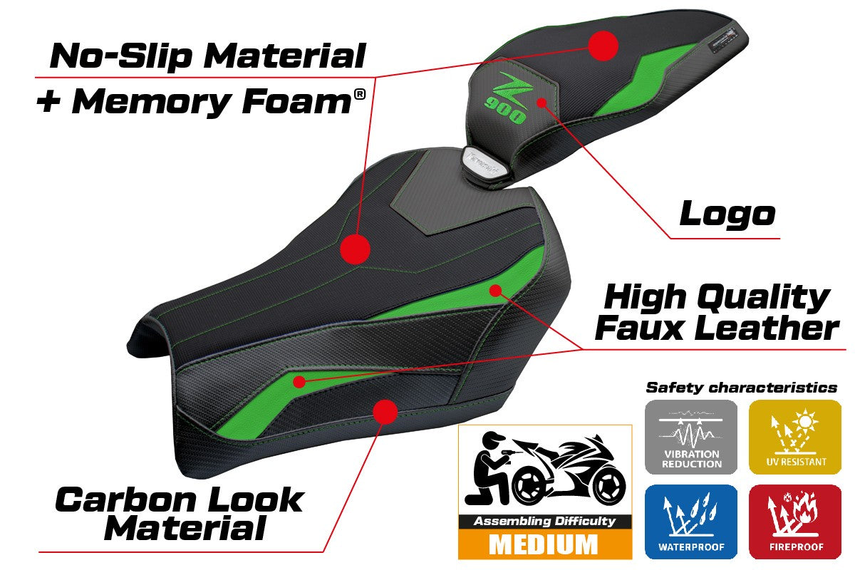Kawasaki Z900 2025 Seat Cover Tappezzeria Comfort Green Black