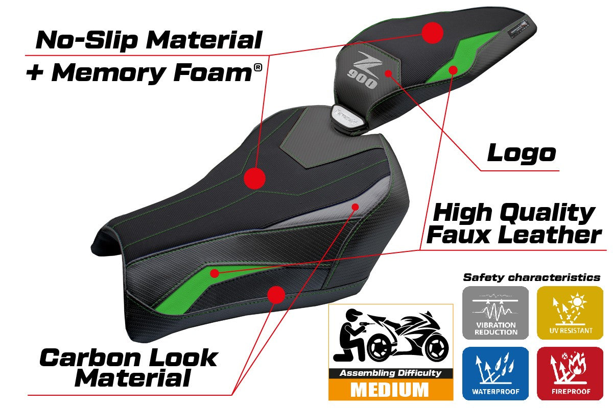 Kawasaki Z900 2025 Seat Cover Tappezzeria Comfort Green Grey Black
