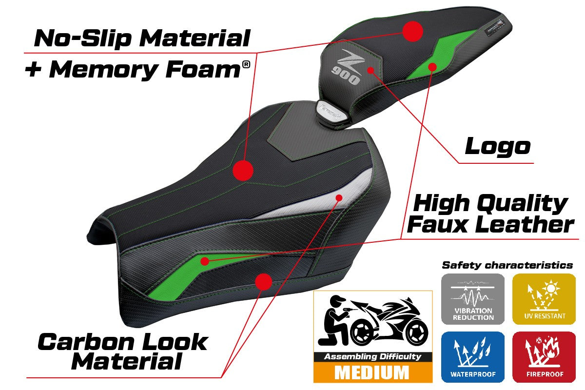 Kawasaki Z900 2025 Seat Cover Tappezzeria Comfort Green Silver Black