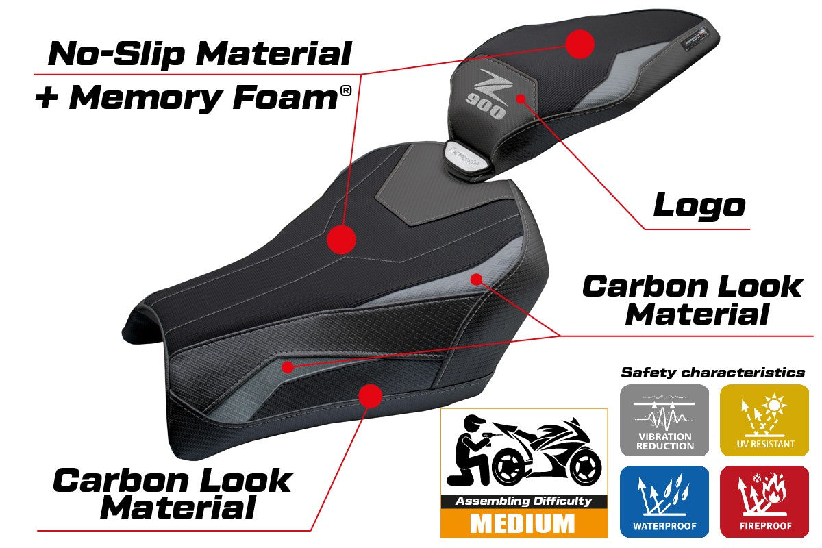 Kawasaki Z900 2025 Seat Cover Tappezzeria Comfort Grey Black