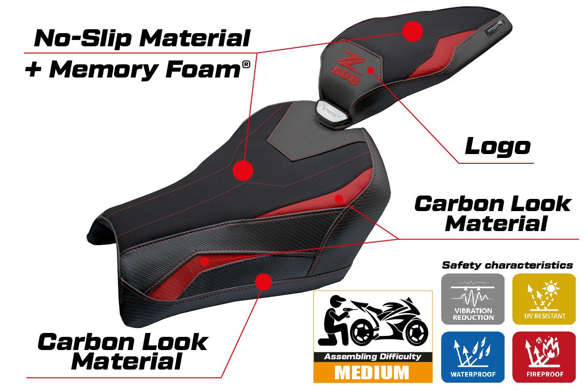 Kawasaki Z900 2025 Seat Cover Tappezzeria Comfort Red Black