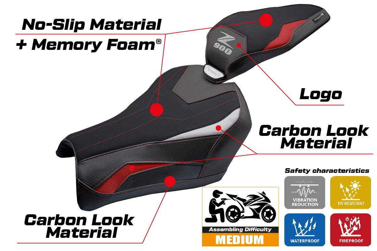 Kawasaki Z900 2025 Seat Cover Tappezzeria Comfort Red Silver Black