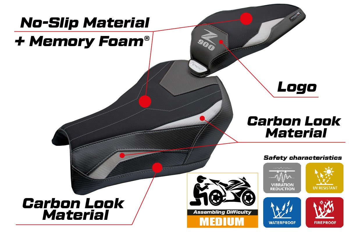 Kawasaki Z900 2025 Seat Cover Tappezzeria Comfort Silver Black