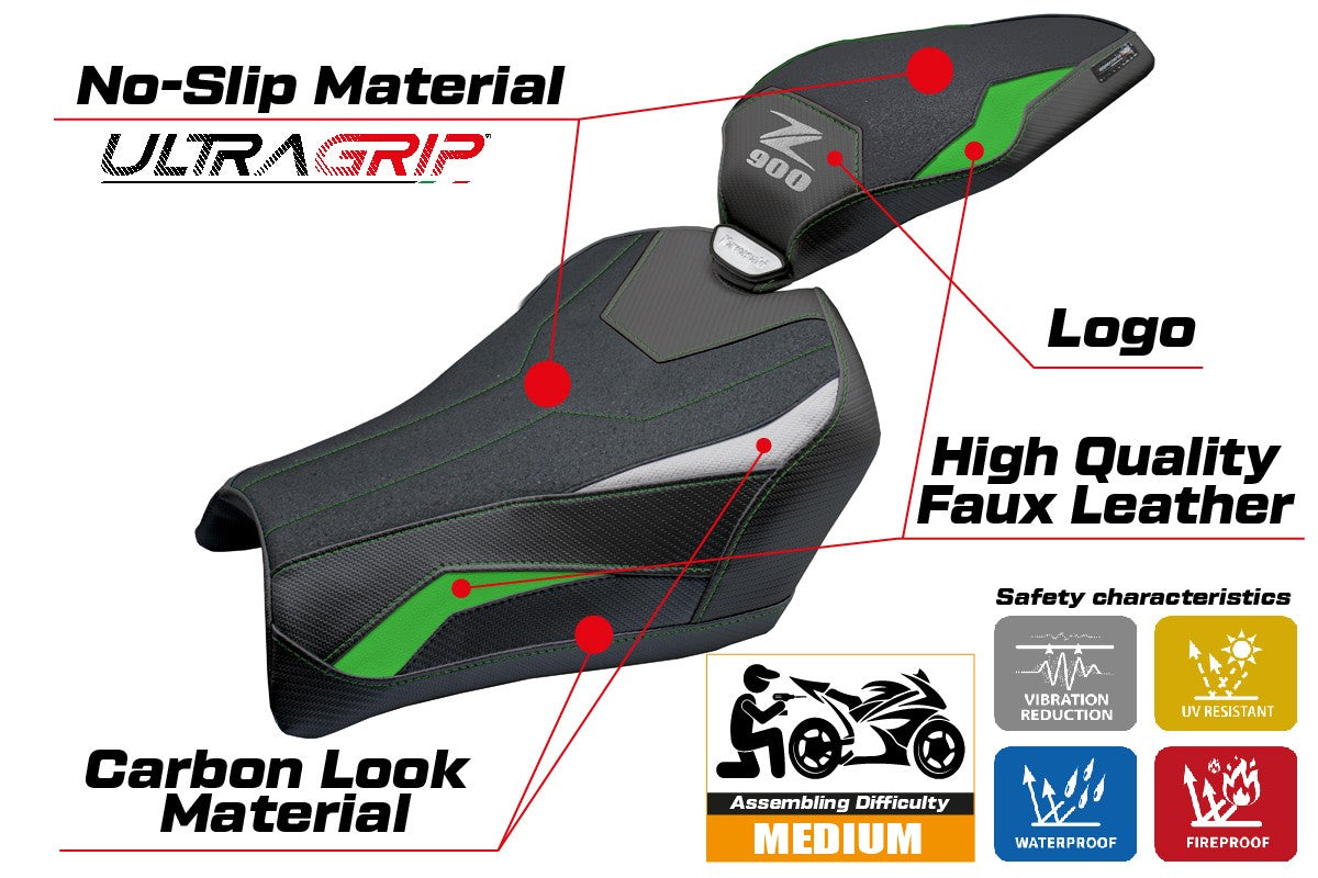 Kawasaki Z900 2025 Seat Cover Tappezzeria Ultragrip Green Silver Black