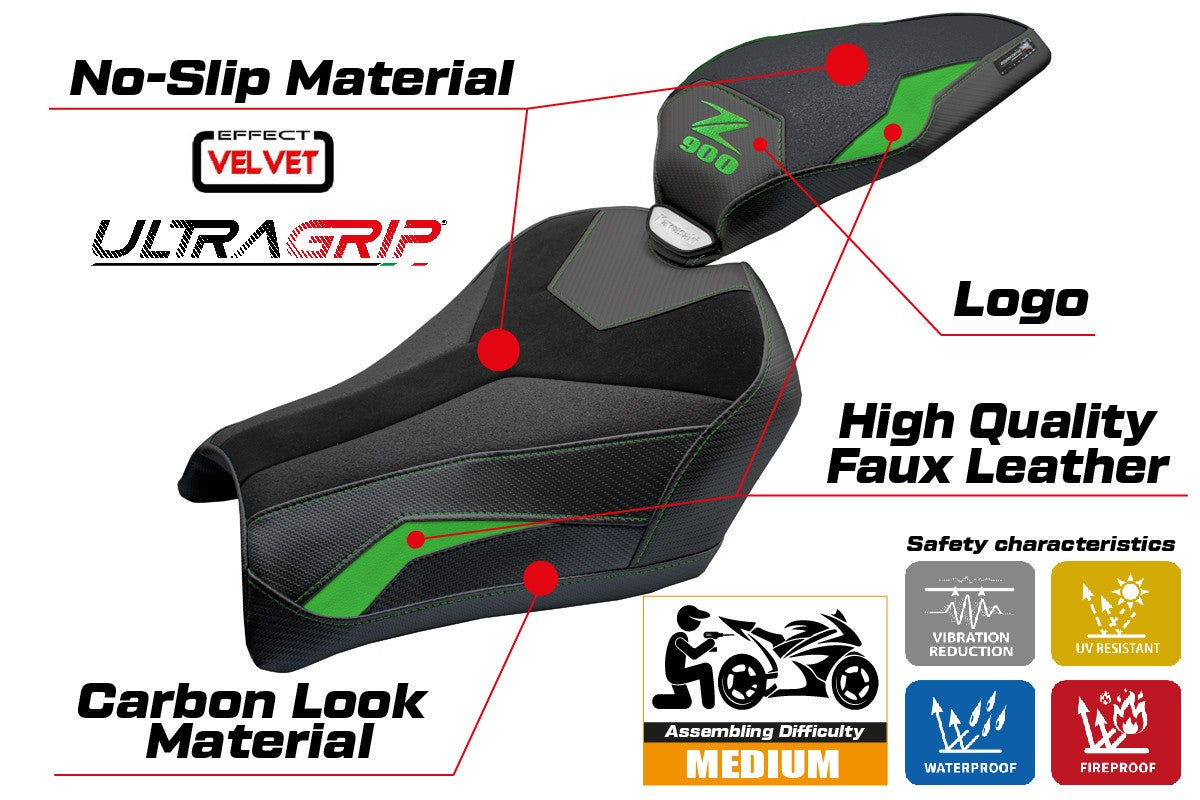 Kawasaki Z900 2025 Seat Cover Tappezzeria Velvet Ultragrip Green Black