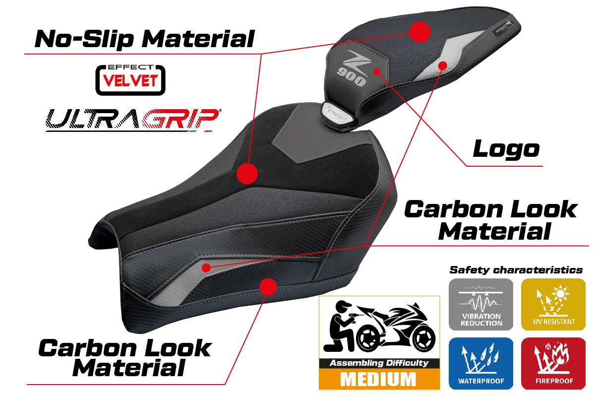 Kawasaki Z900 2025 Seat Cover Tappezzeria Velvet Ultragrip Silver Black