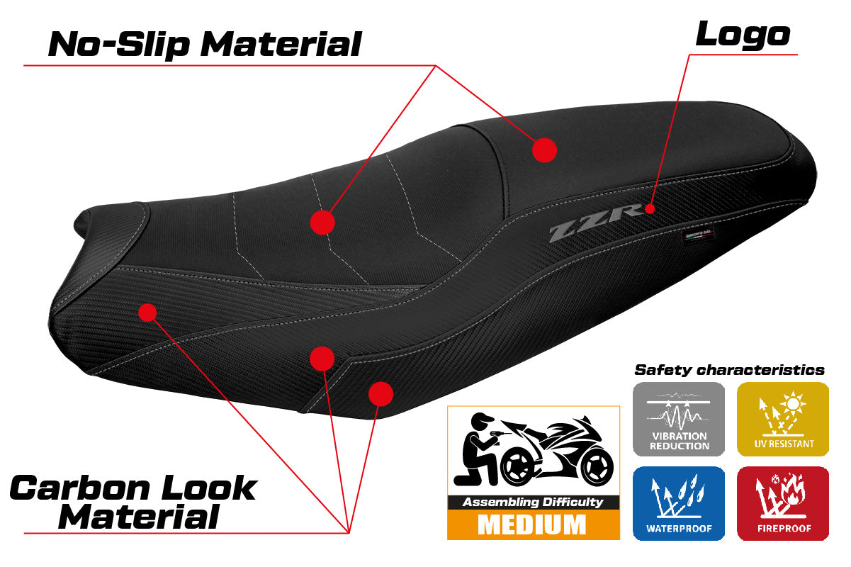 Kawasaki ZX14R ZZR 1400 2006-2023 Seat Cover Tappezzeria Grey Black