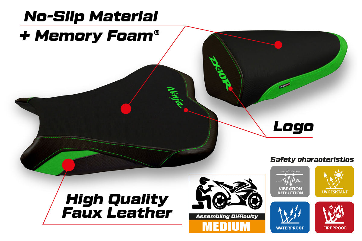 Kawasaki Ninja ZX10R 2008-2010 Seat Cover Tappezzeria Italia Comfort in Green and Black