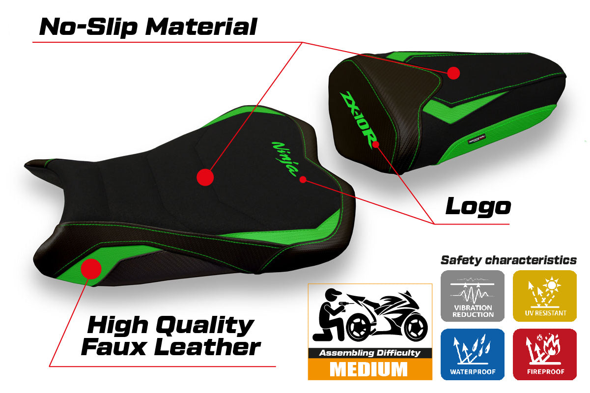 Kawasaki Ninja ZX10R 2008-2010 Seat Cover Tappezzeria Italia Ultragrip in Green and Black
