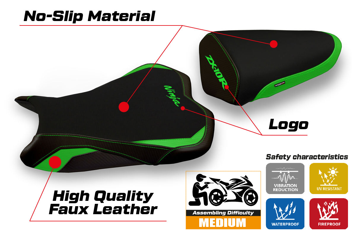 Kawasaki Ninja ZX10R 2008-2010 Seat Cover Tappezzeria Italia in Green and Black