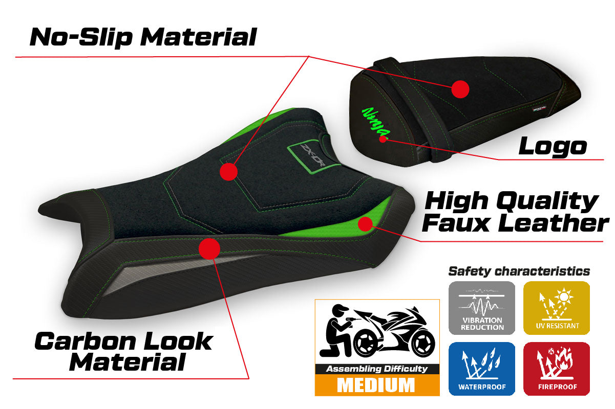 Kawasaki Ninja ZX10R 2011-2015 Seat Cover Tappezzeria Italia Ultragrip in Green and Grey