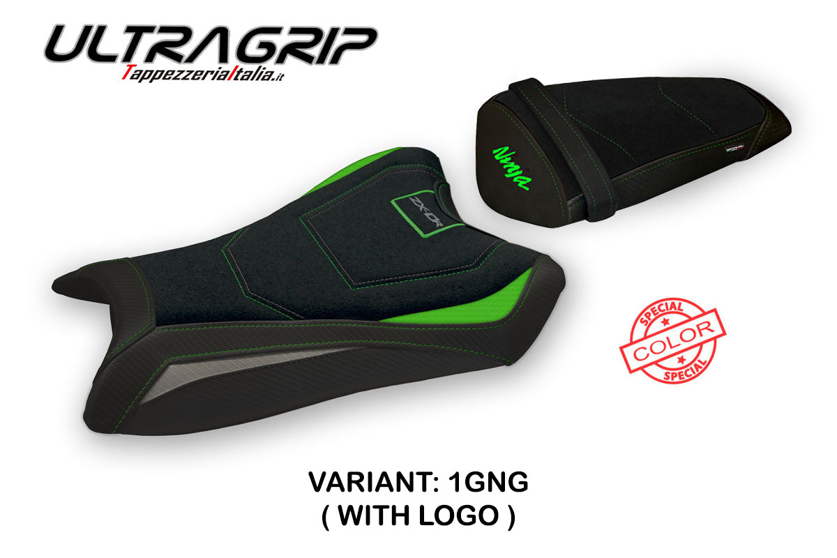 Kawasaki Ninja ZX10R 2011-2015 Seat Cover Tappezzeria Italia Ultragrip in Green and Grey