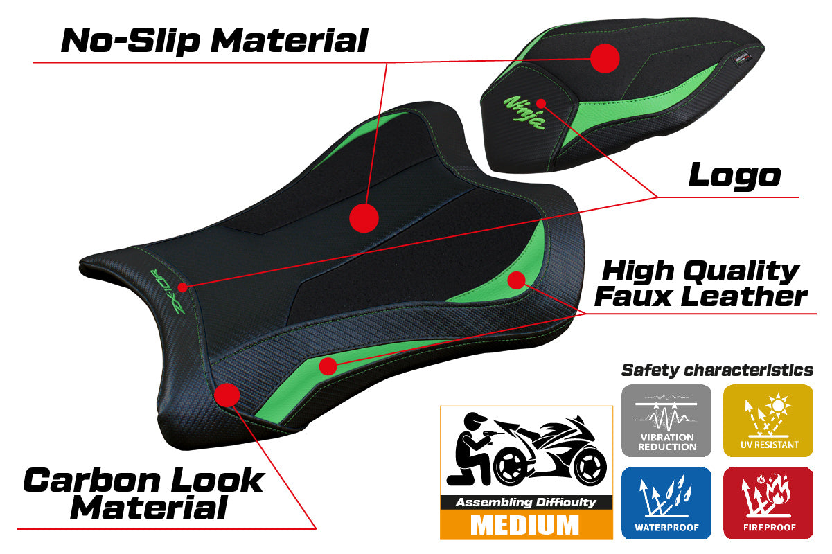 Kawasaki Ninja ZX10R 2021-2025 Seat Cover Tappezzeria Italia Ultragrip in Green and Black