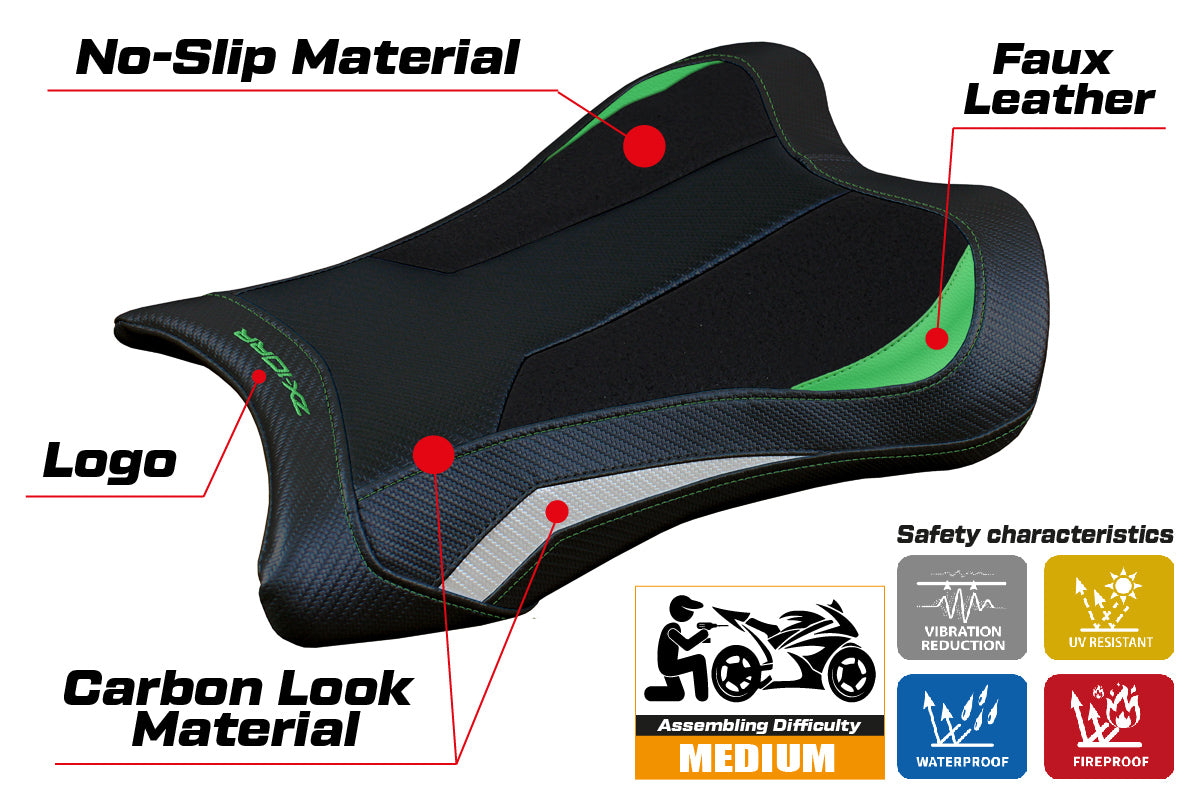 Kawasaki Ninja ZX10RR 2021-2025 Seat Cover Tappezzeria Italia Ultragrip in Green and White
