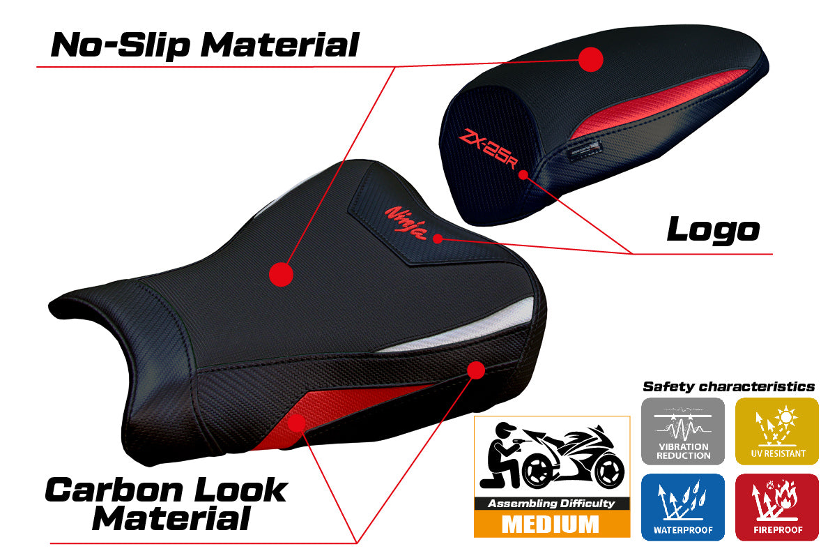 Kawasaki ZX25R 2020-2025 Seat Cover Tappezzeria Italia in Red Silver and Black