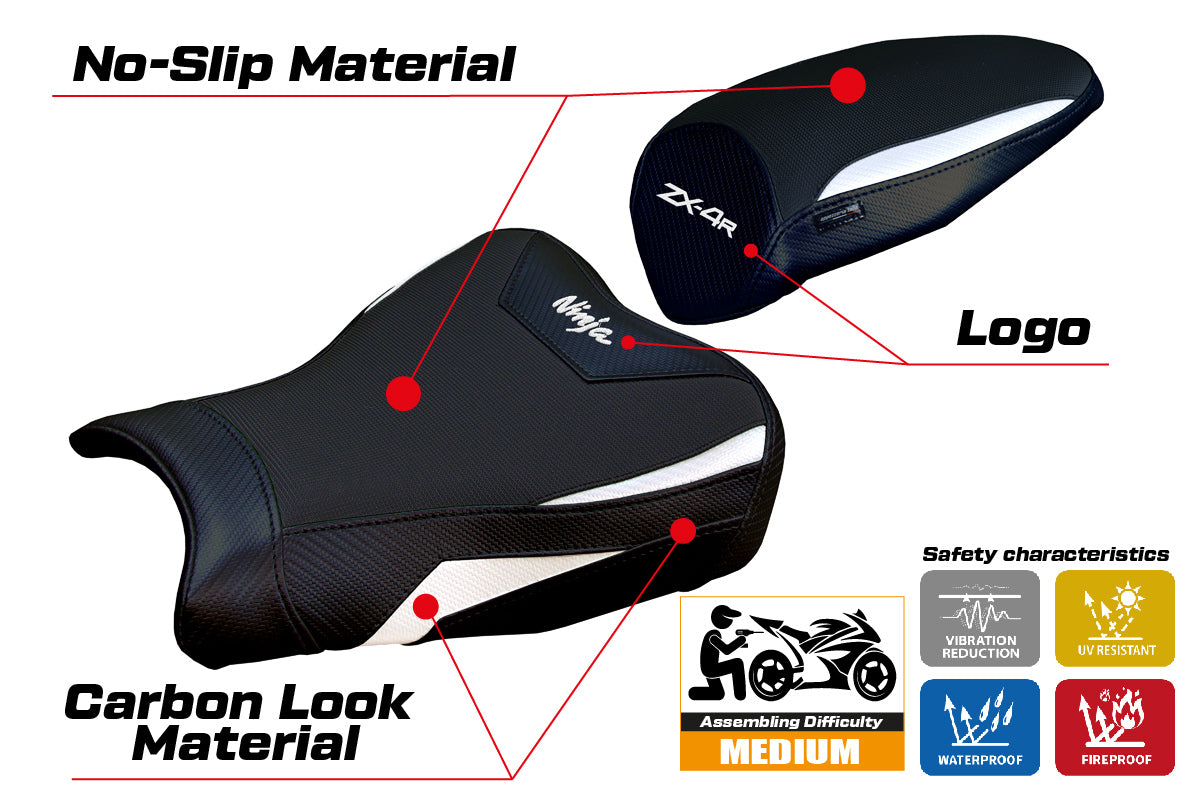 Kawasaki ZX4R 2023-2025 Seat Cover Tappezzeria Italia in White and Black