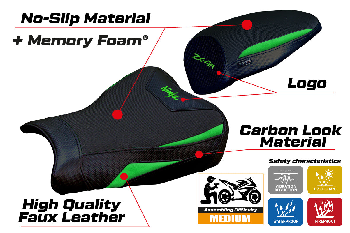 Kawasaki ZX4R 2023-2025 Seat Cover Tappezzeria Italia Comfort in Green and Black