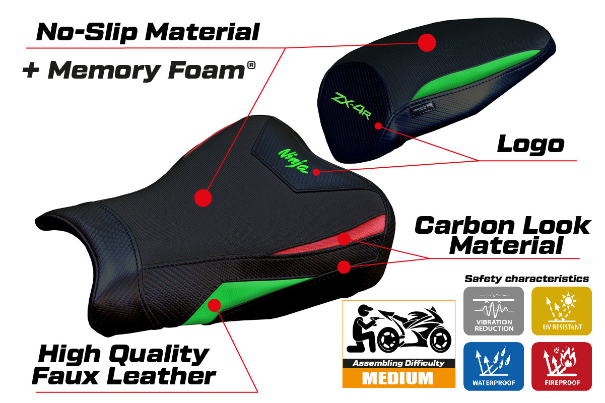 Kawasaki ZX4R 2023-2025 Seat Cover Tappezzeria Italia Comfort in Green Red and Black