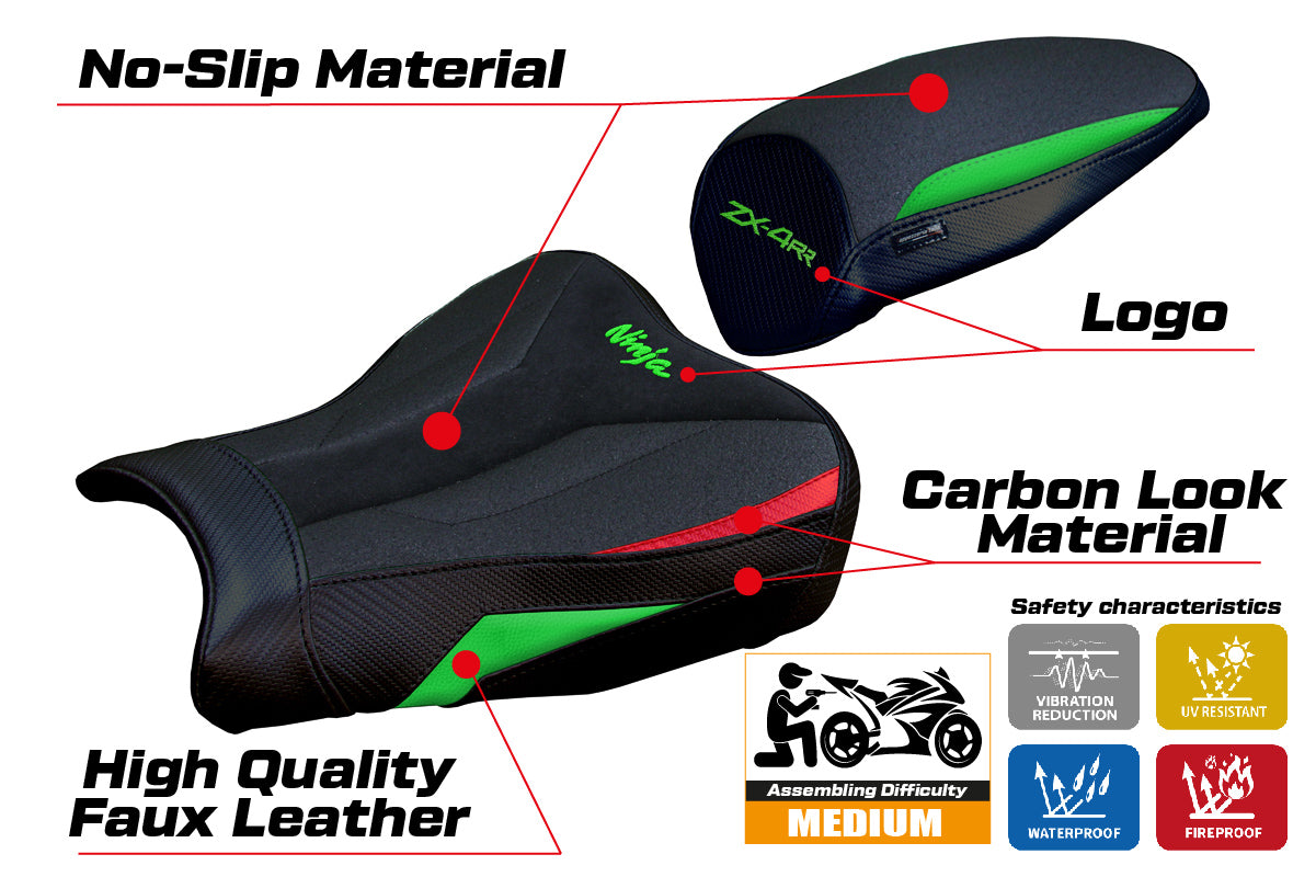 Kawasaki ZX4RR 2023-2025 Seat Cover Tappezzeria Italia Ultragrip in Green Red and Black