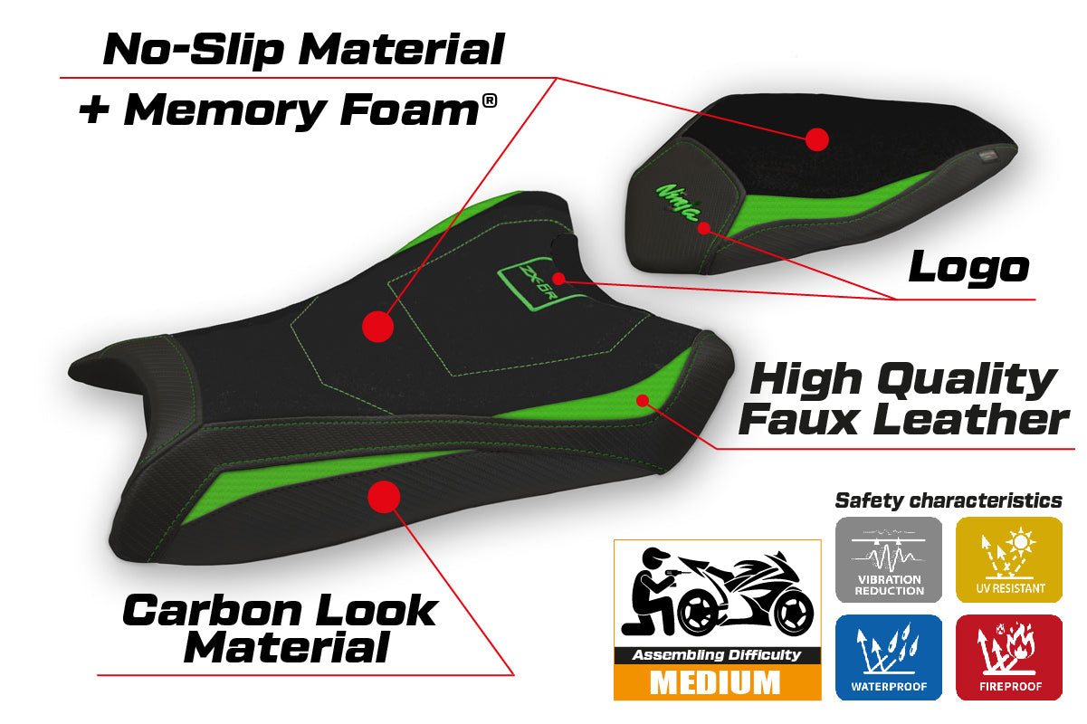Kawasaki Ninja ZX6R 2019-2025 Seat Cover Tappezzeria Italia Comfort in Green
