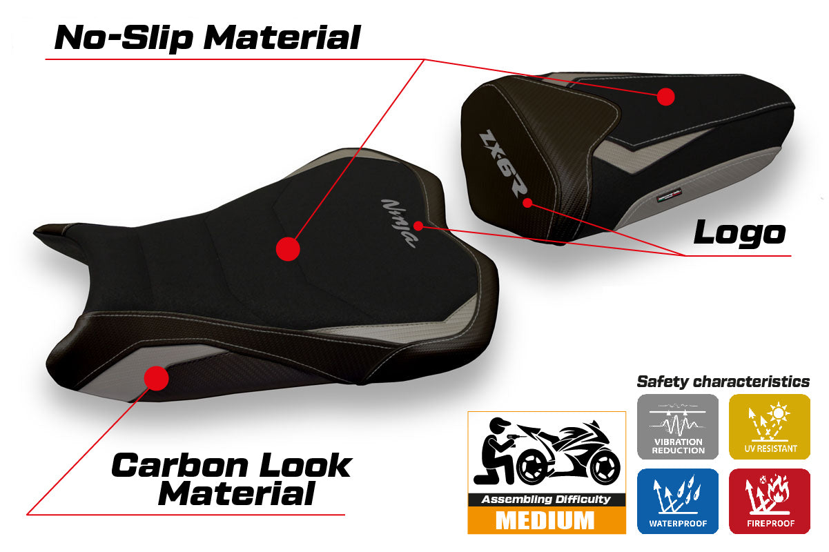 Kawasaki Ninja ZX6R 2009-2012 Seat Cover Tappezzeria Italia Ultragrip in Grey