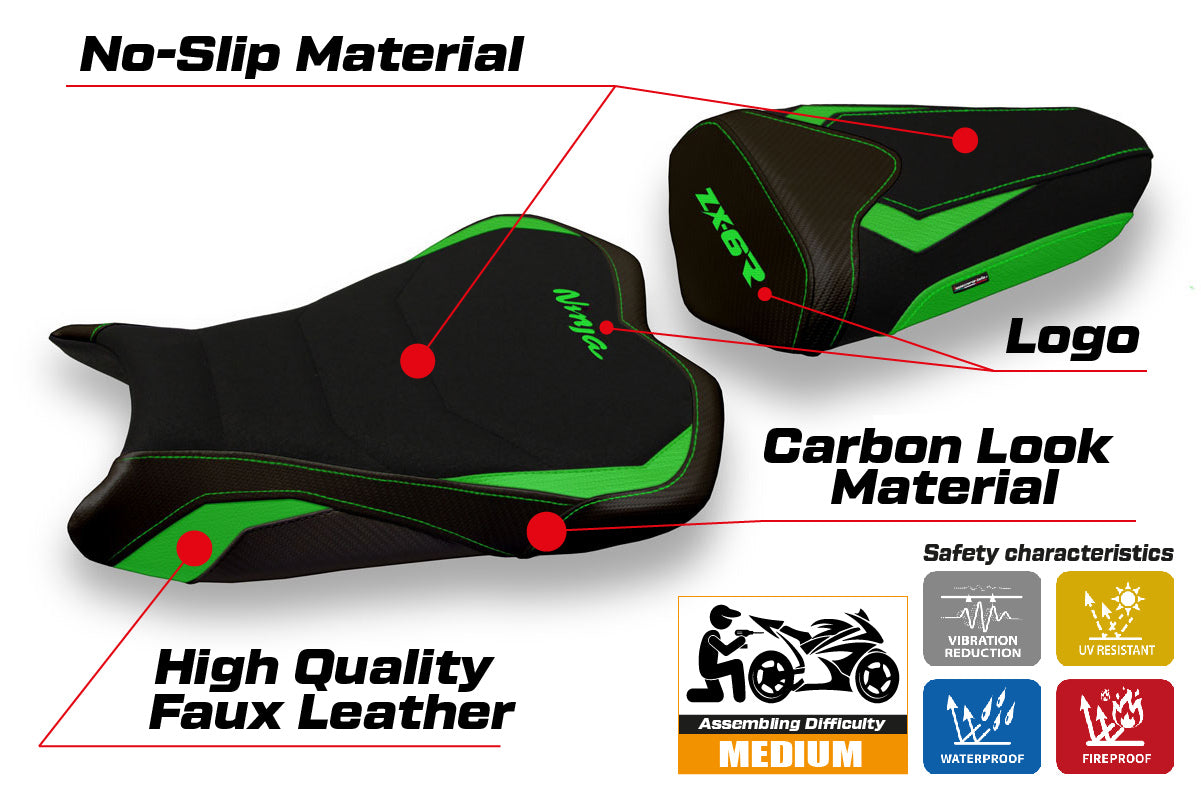 Kawasaki Ninja ZX6R 2009-2012 Seat Cover Tappezzeria Italia Ultragrip in Green