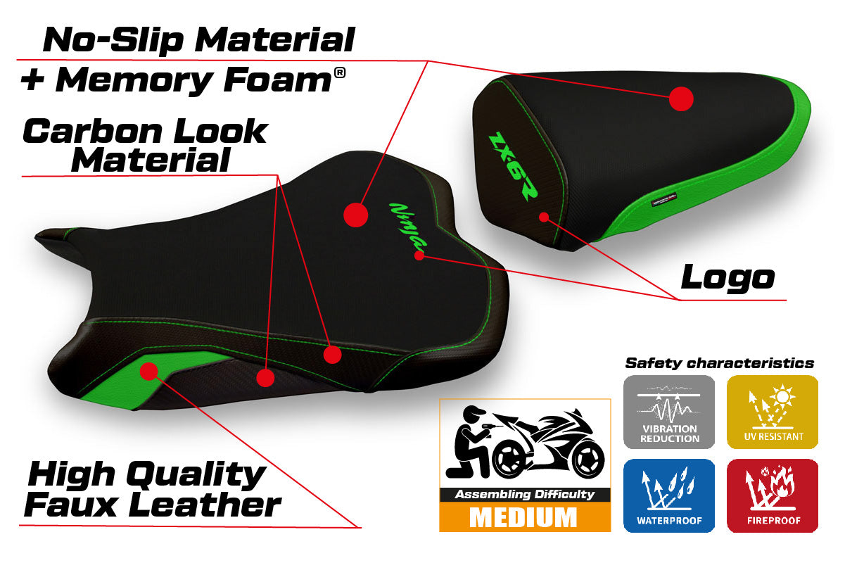 Kawasaki Ninja ZX6R 2013-2018 Seat Cover Tappezzeria Italia Comfort in Green