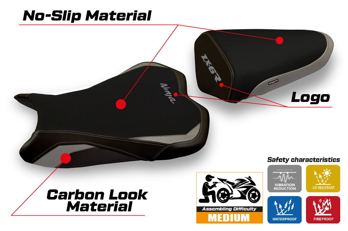 Kawasaki Ninja ZX6R 2009-2012 Seat Cover Tappezzeria Italia in Grey Black