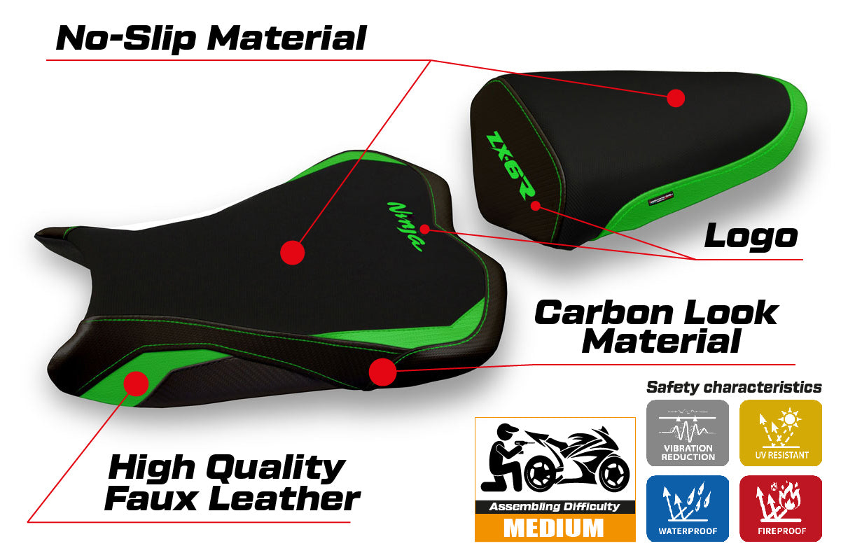 Kawasaki Ninja ZX6R 2009-2012 Seat Cover Tappezzeria Italia in Green and Black