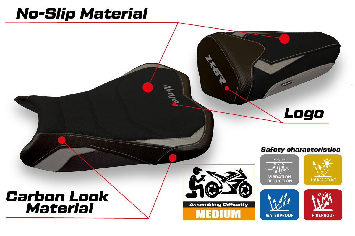 Kawasaki Ninja ZX6R 2013-2018 Seat Cover Tappezzeria Italia Ultragrip in Grey