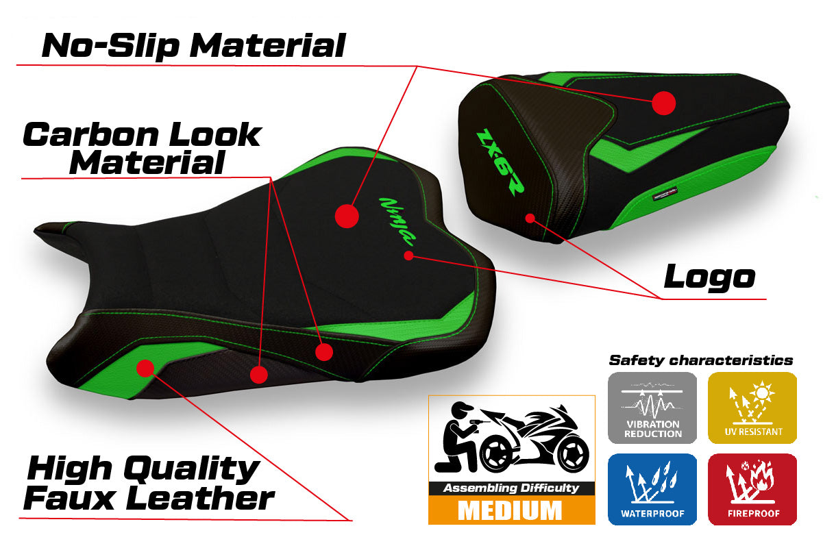 Kawasaki Ninja ZX6R 2013-2018 Seat Cover Tappezzeria Italia Ultragrip in Green