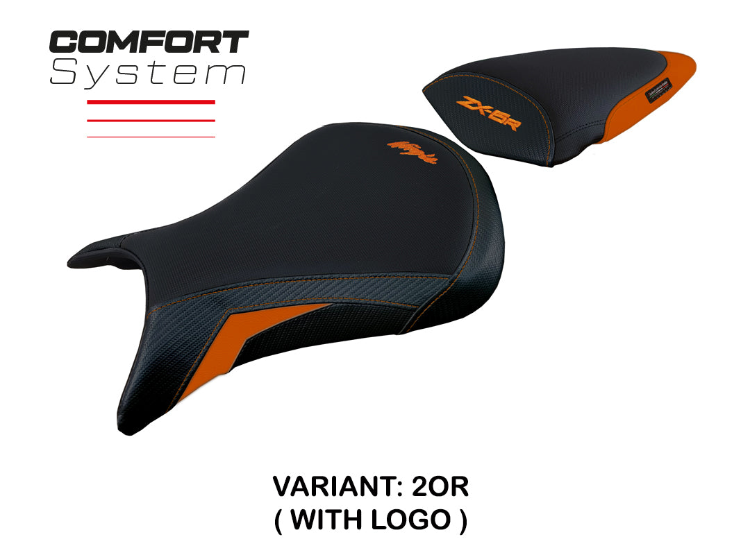 Kawasaki Ninja ZX6R 2005 2006 Seat Cover Tappezzeria Italia Comfort in Orange and Black